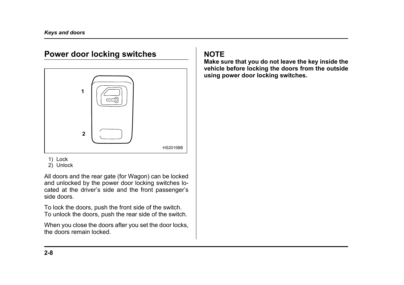 Power door locking switches | Subaru 2005 Impreza User Manual | Page 111 / 507