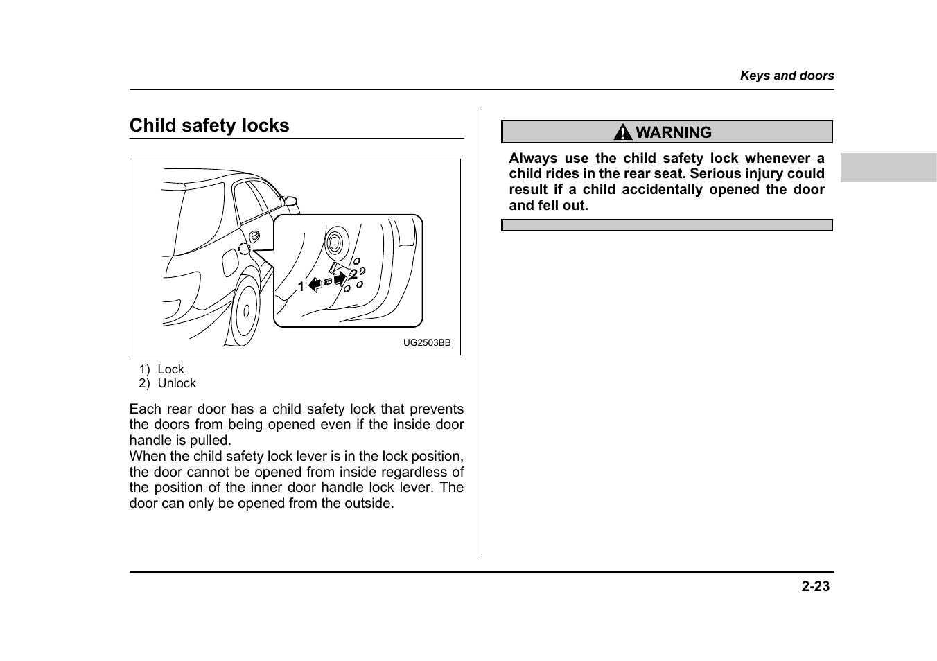 Child safety locks | Subaru 2005 Impreza User Manual | Page 126 / 507