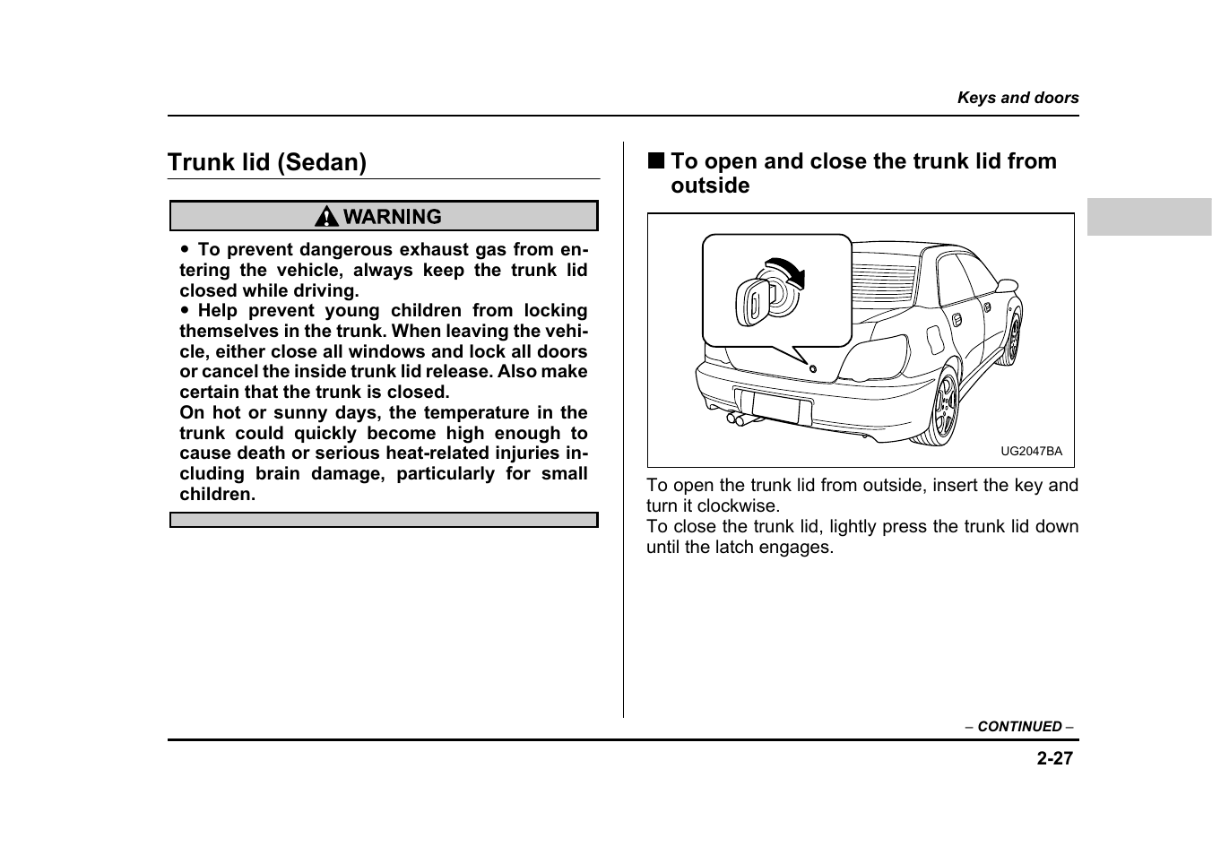 Trunk lid (sedan) | Subaru 2005 Impreza User Manual | Page 130 / 507