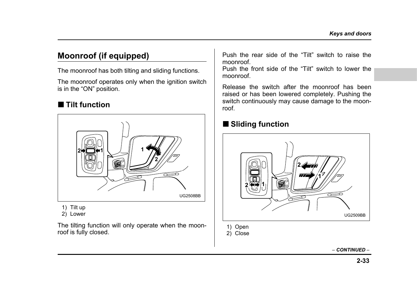 Moonroof (if equipped) | Subaru 2005 Impreza User Manual | Page 136 / 507