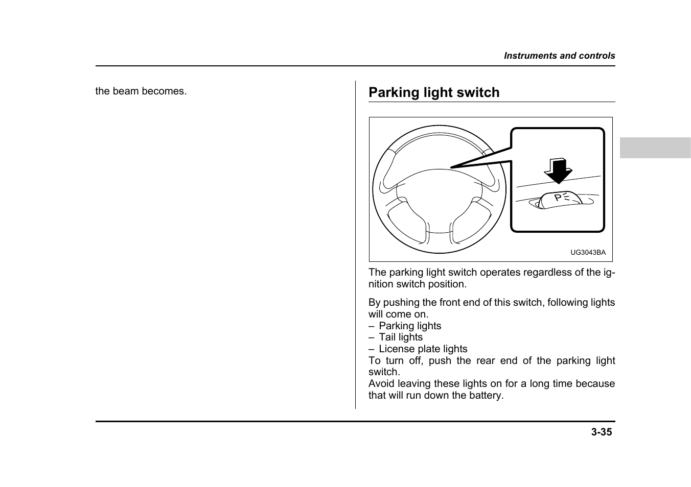 Parking light switch | Subaru 2005 Impreza User Manual | Page 174 / 507