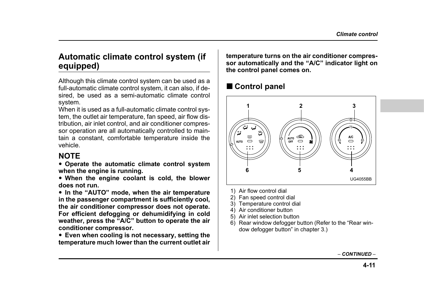 Automatic climate control system (if equipped), Control panel | Subaru 2005 Impreza User Manual | Page 202 / 507