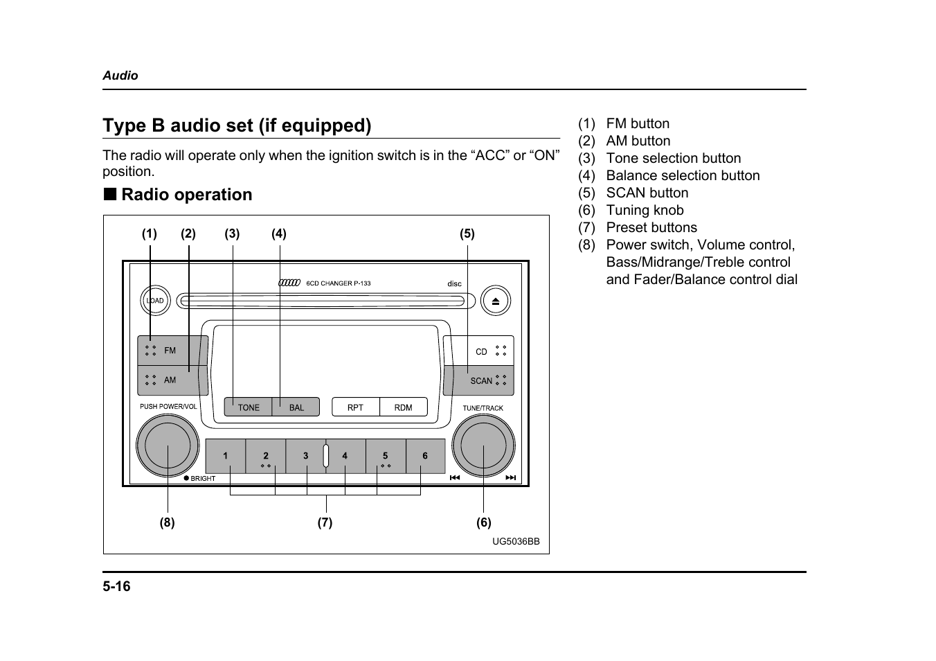 Type b audio set (if equipped), Radio operation | Subaru 2005 Impreza User Manual | Page 229 / 507