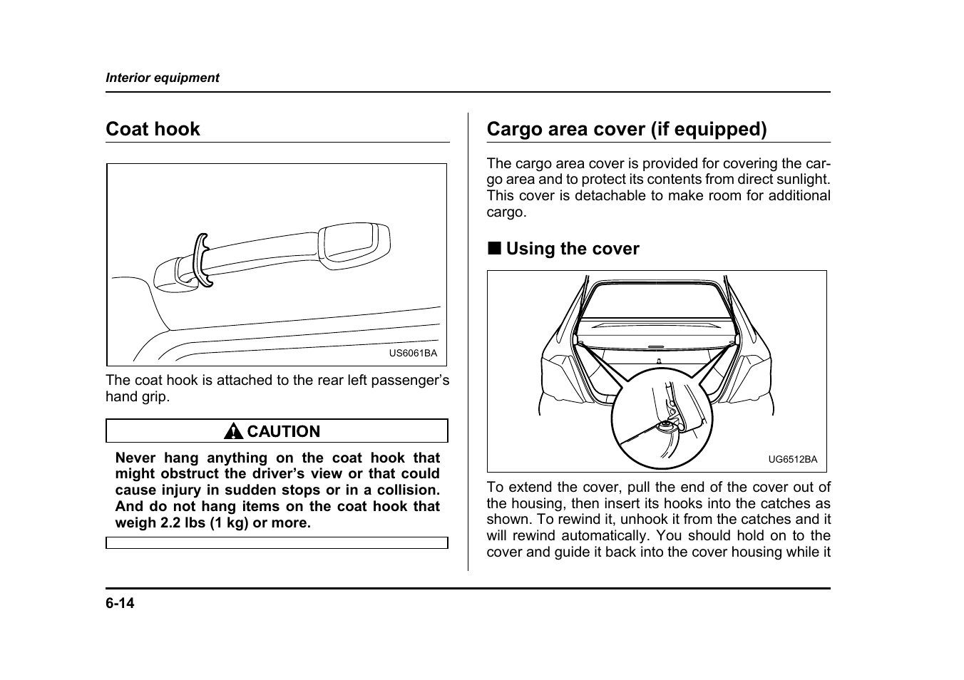 Coat hook, Cargo area cover (if equipped) | Subaru 2005 Impreza User Manual | Page 259 / 507