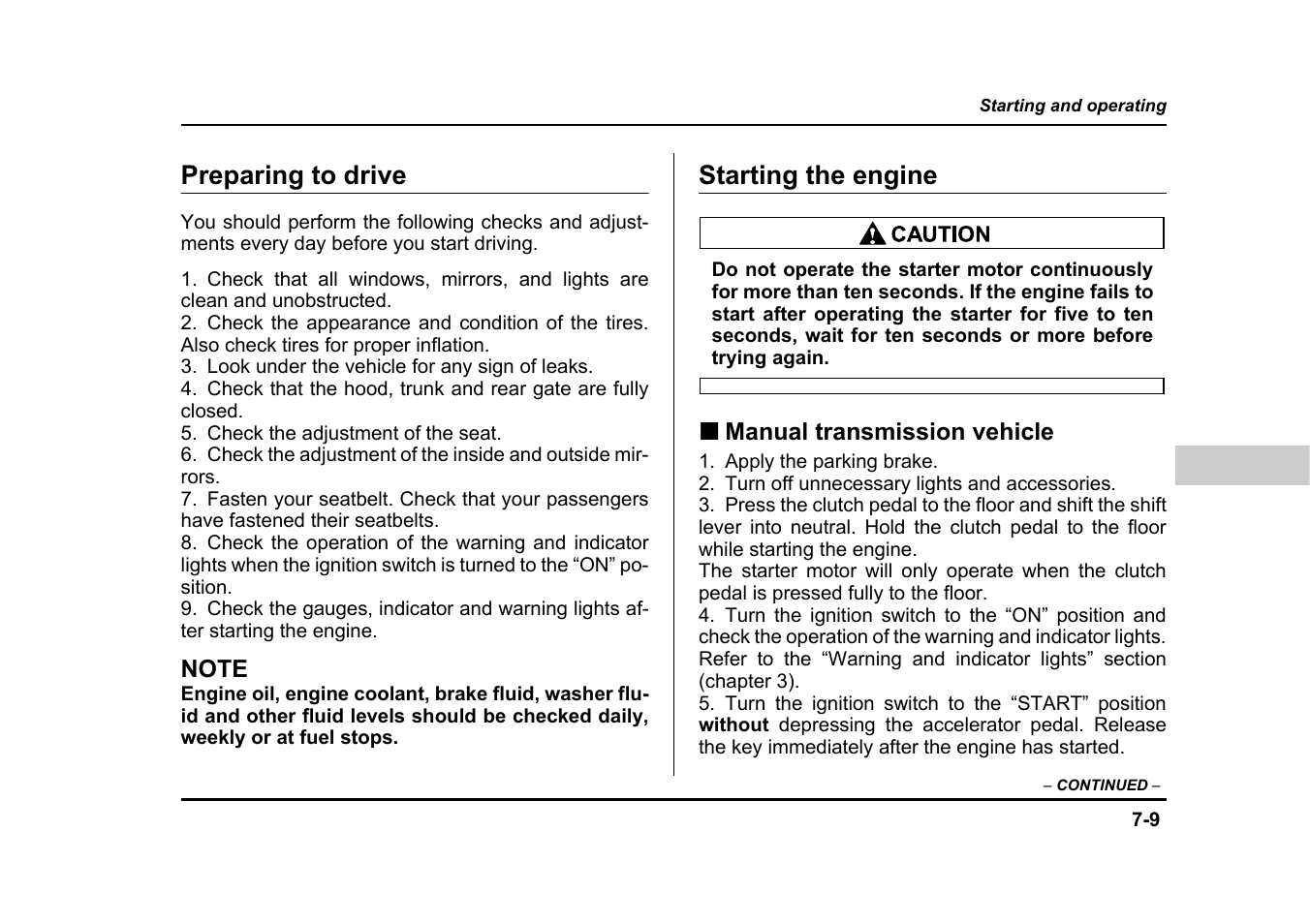 Preparing to drive, Starting the engine | Subaru 2005 Impreza User Manual | Page 272 / 507