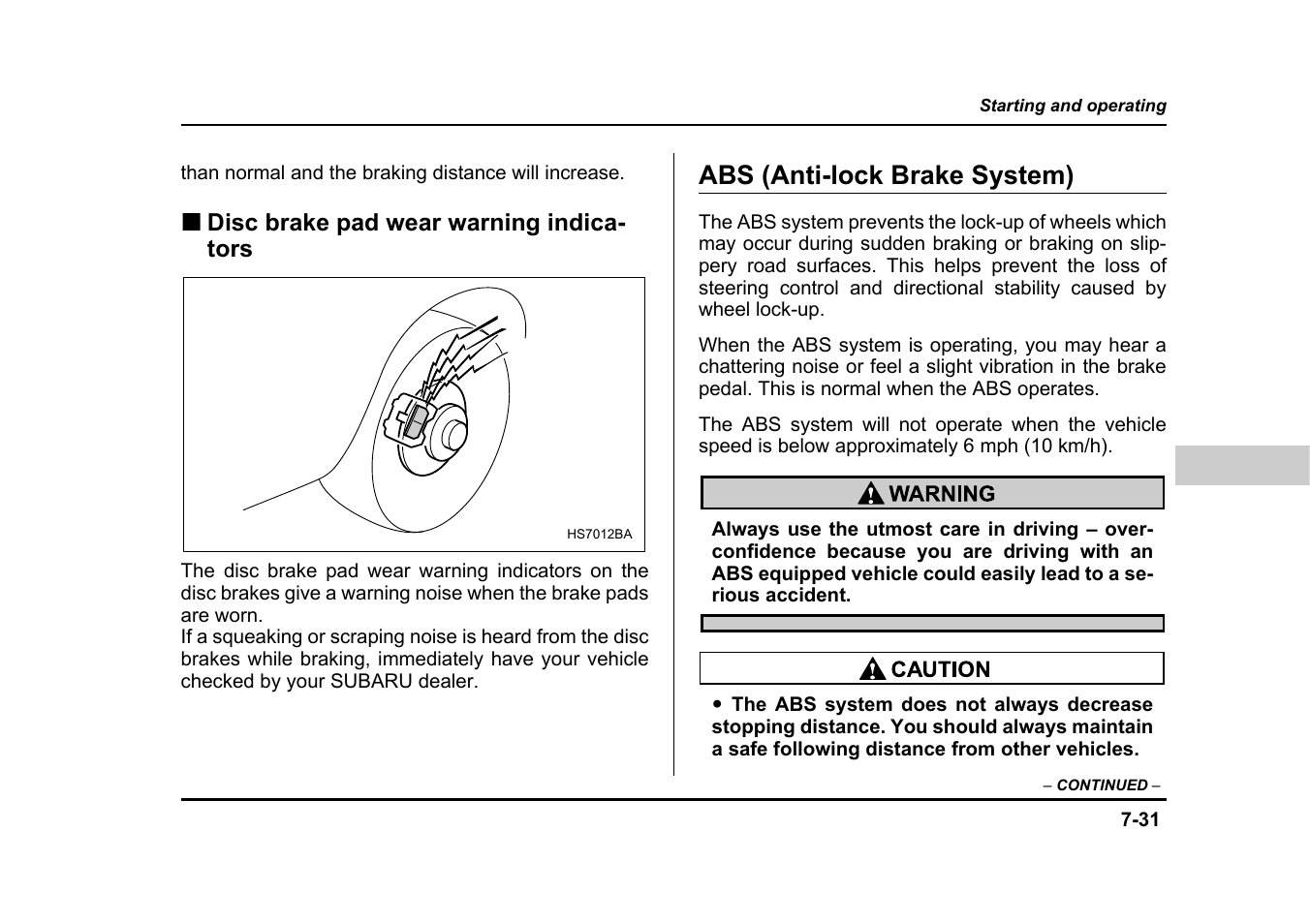 Abs (anti-lock brake system) | Subaru 2005 Impreza User Manual | Page 294 / 507