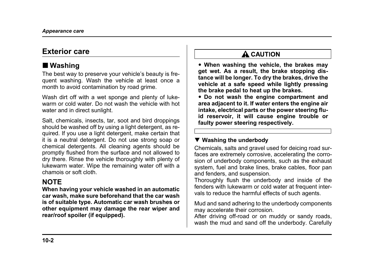 Exterior care | Subaru 2005 Impreza User Manual | Page 375 / 507