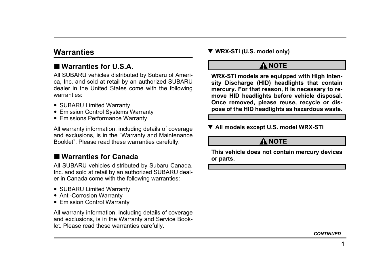 Msa5m0501a_2, Warranties | Subaru 2005 Impreza User Manual | Page 4 / 507