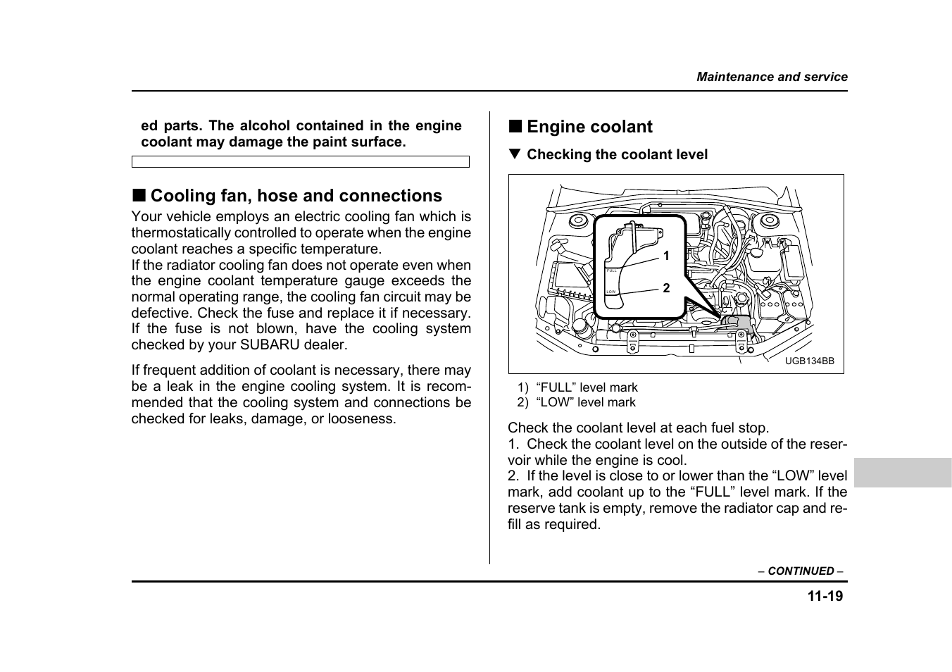 Cooling fan, hose and connections, Engine coolant | Subaru 2005 Impreza User Manual | Page 400 / 507