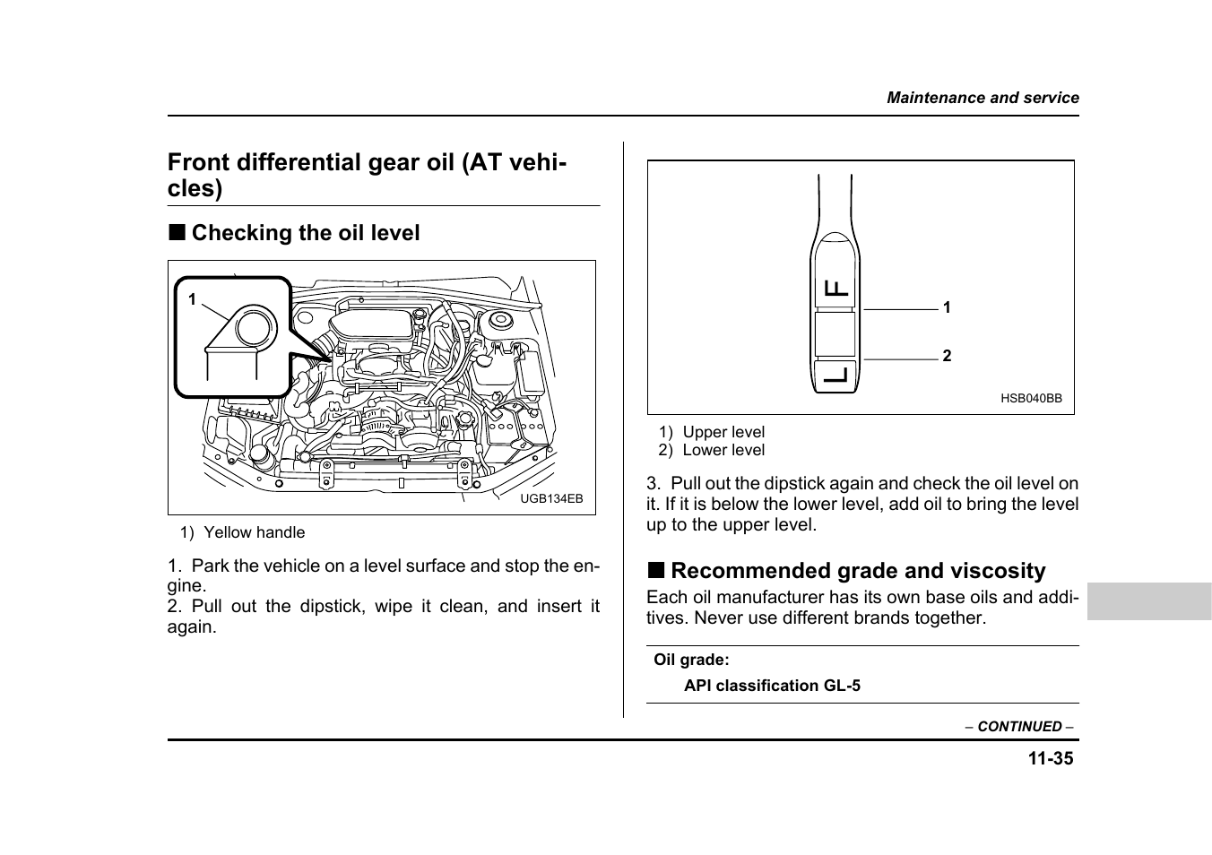 Front differential gear oil (at vehi- cles) | Subaru 2005 Impreza User Manual | Page 416 / 507