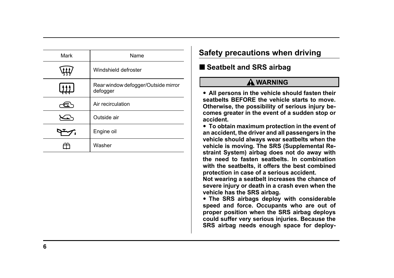 Msa5m0501a_5, Safety precautions when driving | Subaru 2005 Impreza User Manual | Page 9 / 507