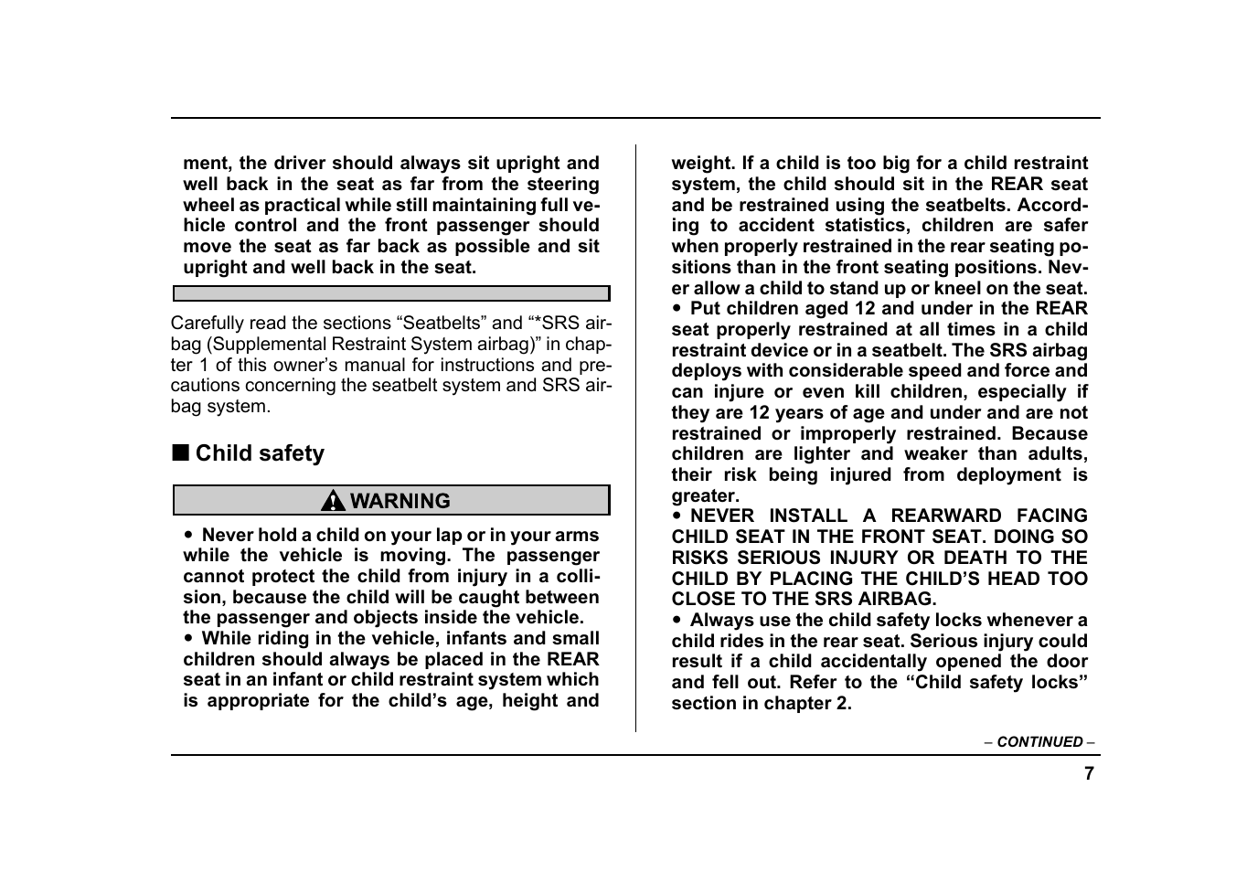 Subaru 2005 Forester 2.5X User Manual | Page 10 / 477