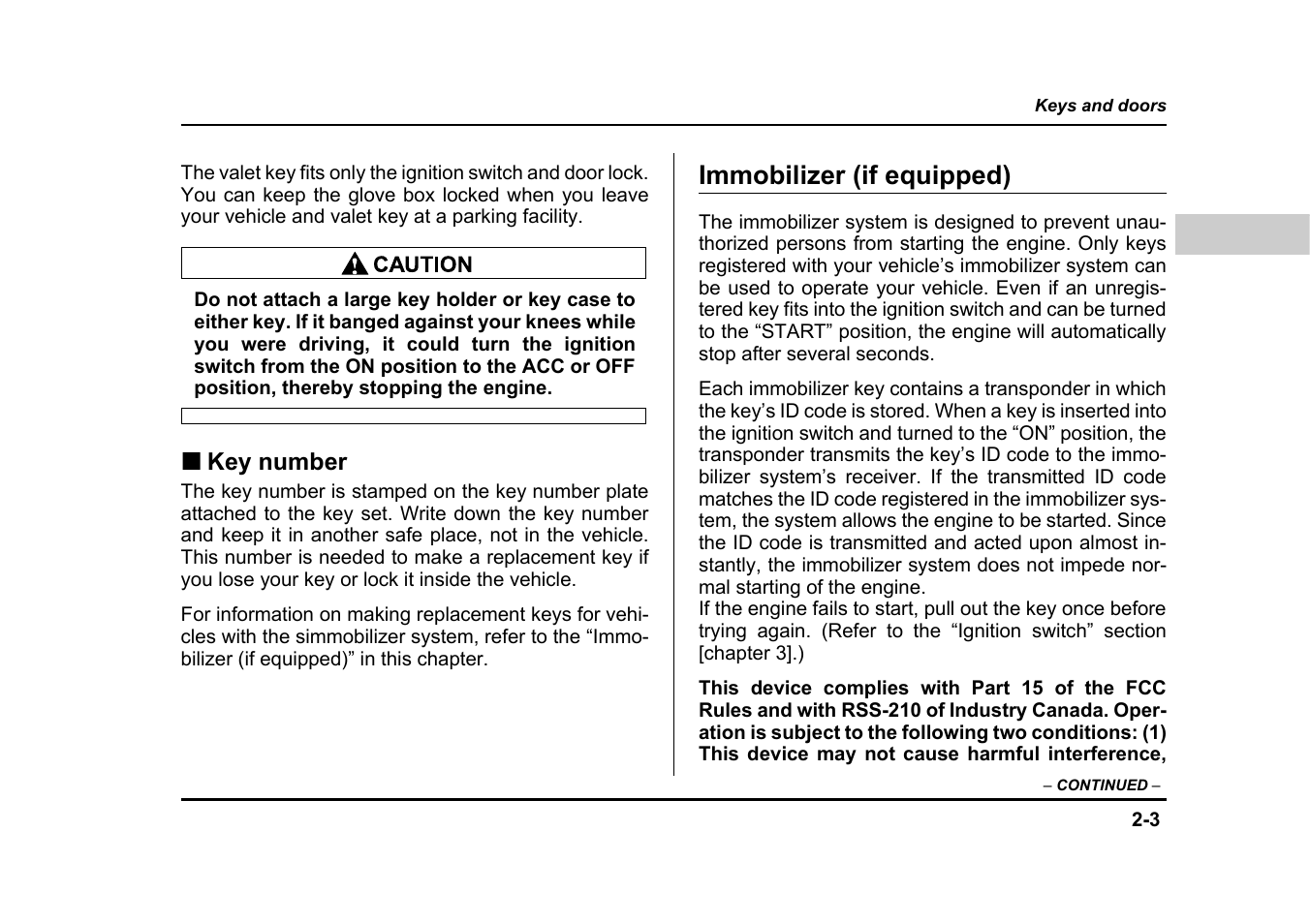 Immobilizer (if equipped) | Subaru 2005 Forester 2.5X User Manual | Page 114 / 477