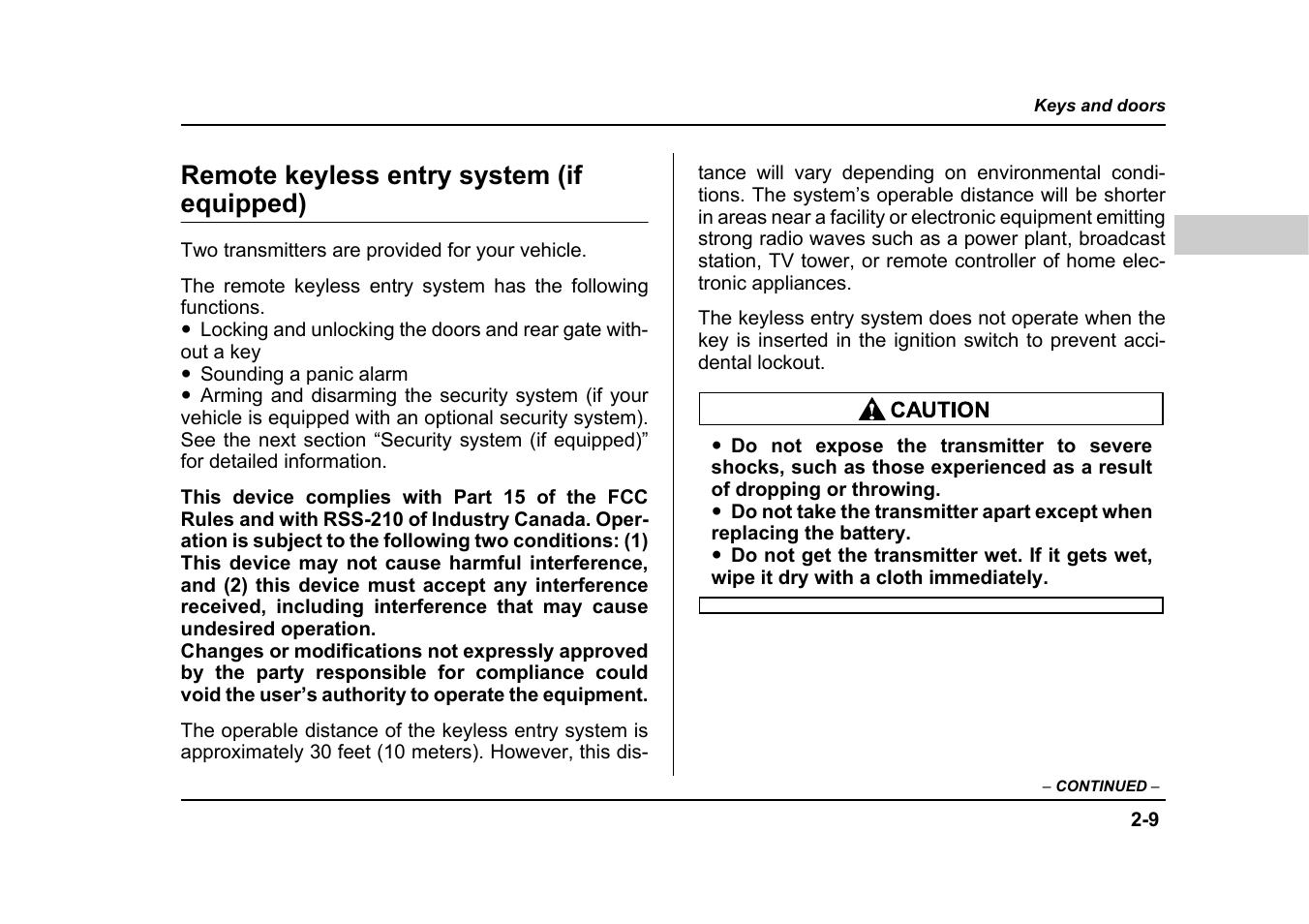 Remote keyless entry system (if equipped) | Subaru 2005 Forester 2.5X User Manual | Page 120 / 477