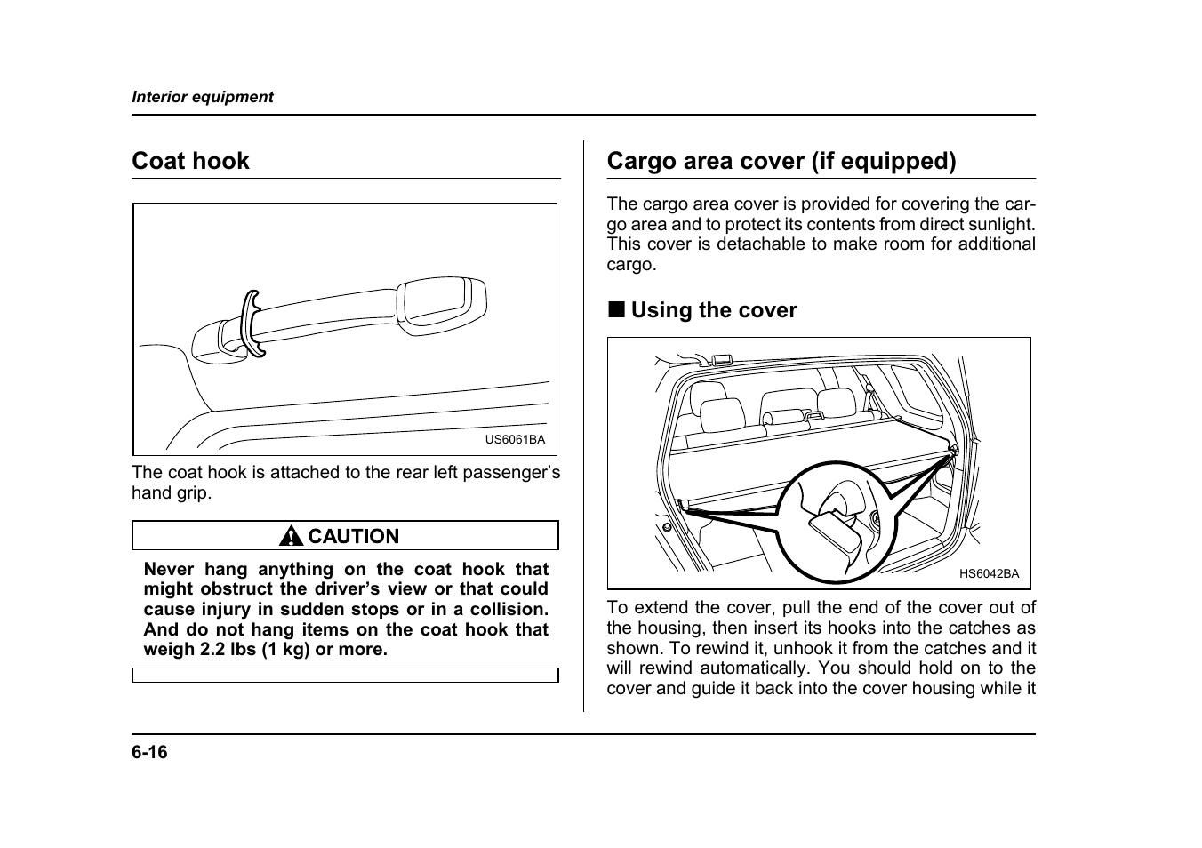 Coat hook, Cargo area cover (if equipped) | Subaru 2005 Forester 2.5X User Manual | Page 251 / 477