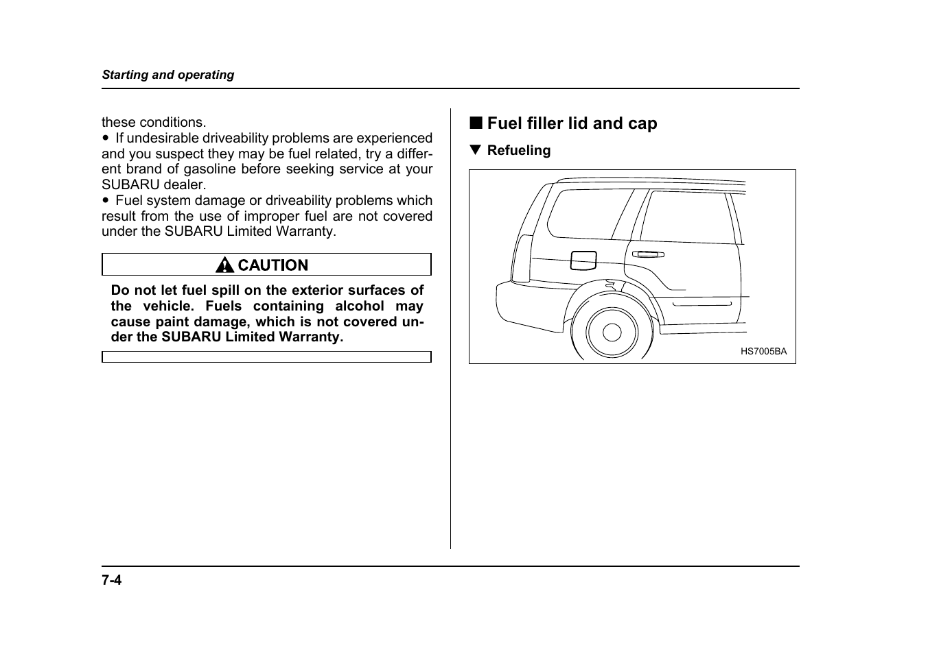 Fuel filler lid and cap | Subaru 2005 Forester 2.5X User Manual | Page 261 / 477