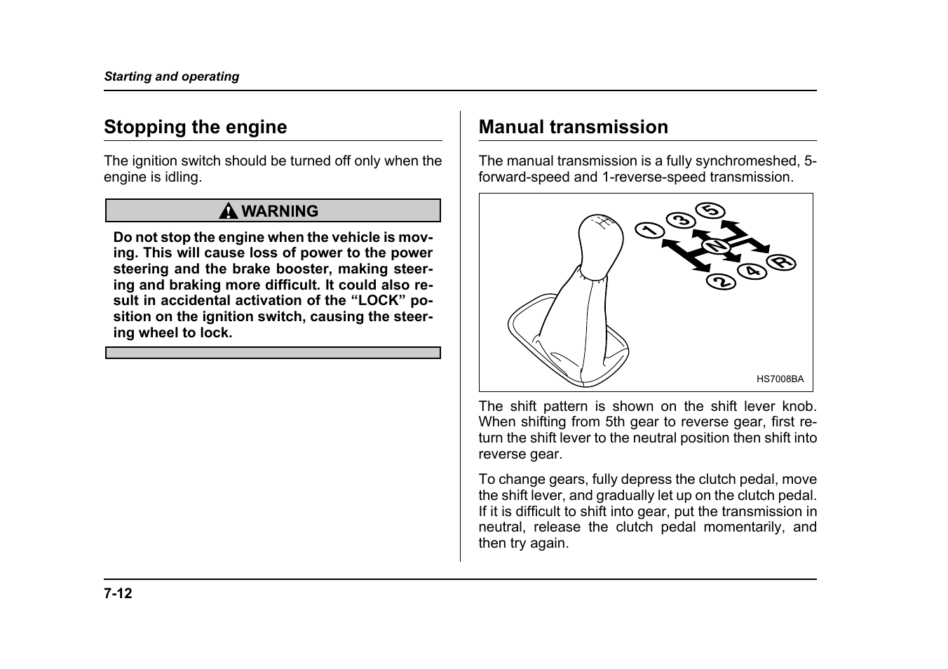 Stopping the engine, Manual transmission | Subaru 2005 Forester 2.5X User Manual | Page 269 / 477