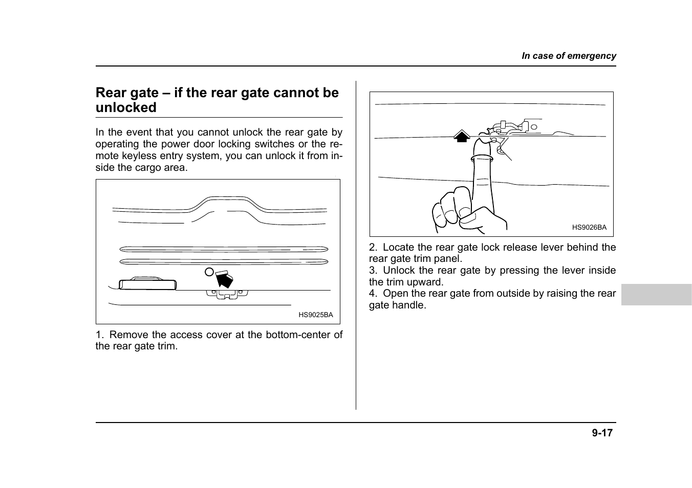 Rear gate – if the rear gate cannot be unlocked | Subaru 2005 Forester 2.5X User Manual | Page 354 / 477