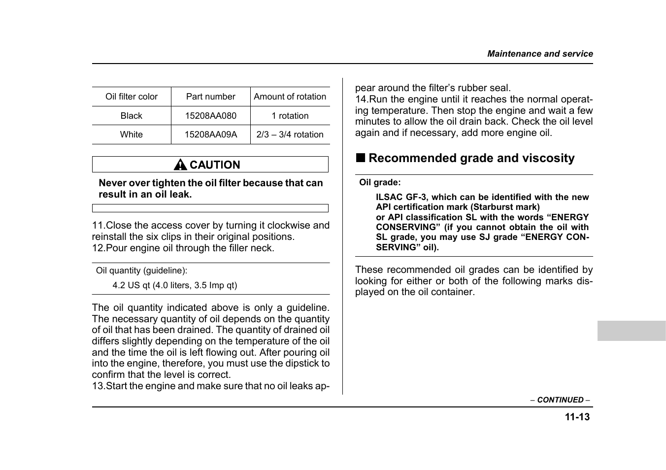 Recommended grade and viscosity | Subaru 2005 Forester 2.5X User Manual | Page 378 / 477