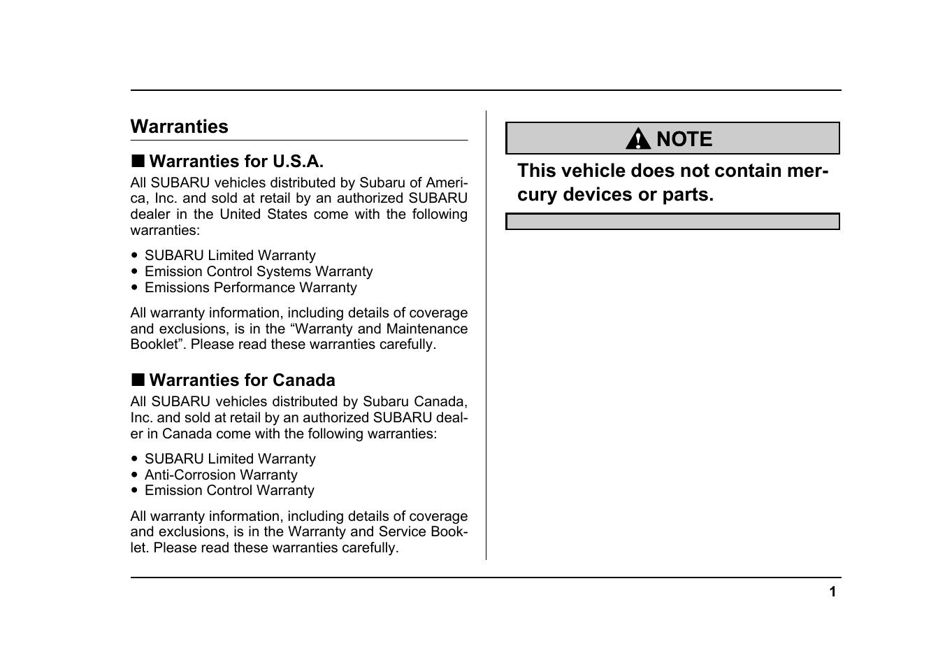 Msa5m0503a_2, Warranties | Subaru 2005 Forester 2.5X User Manual | Page 4 / 477