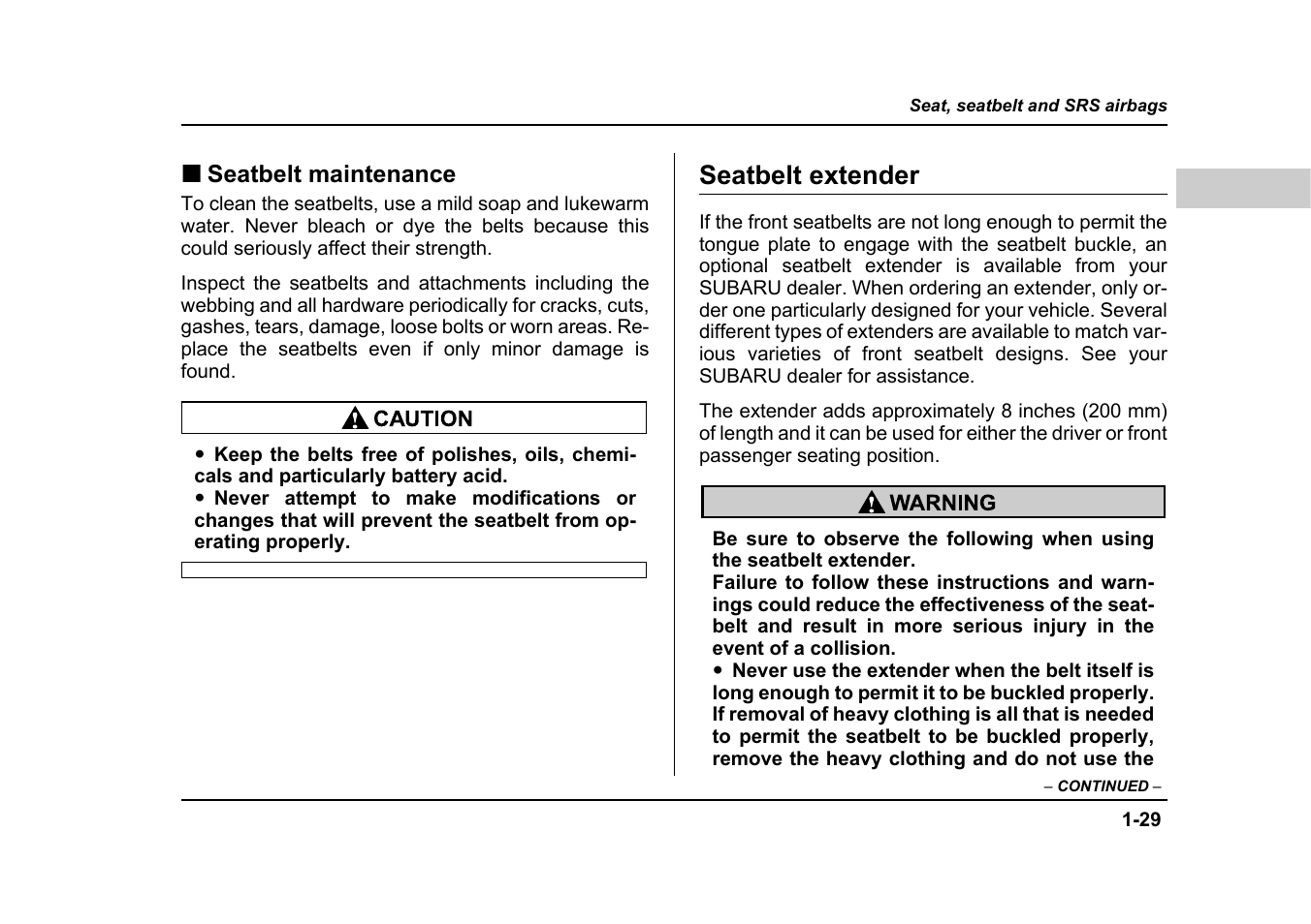 Seatbelt extender | Subaru 2005 Forester 2.5X User Manual | Page 62 / 477