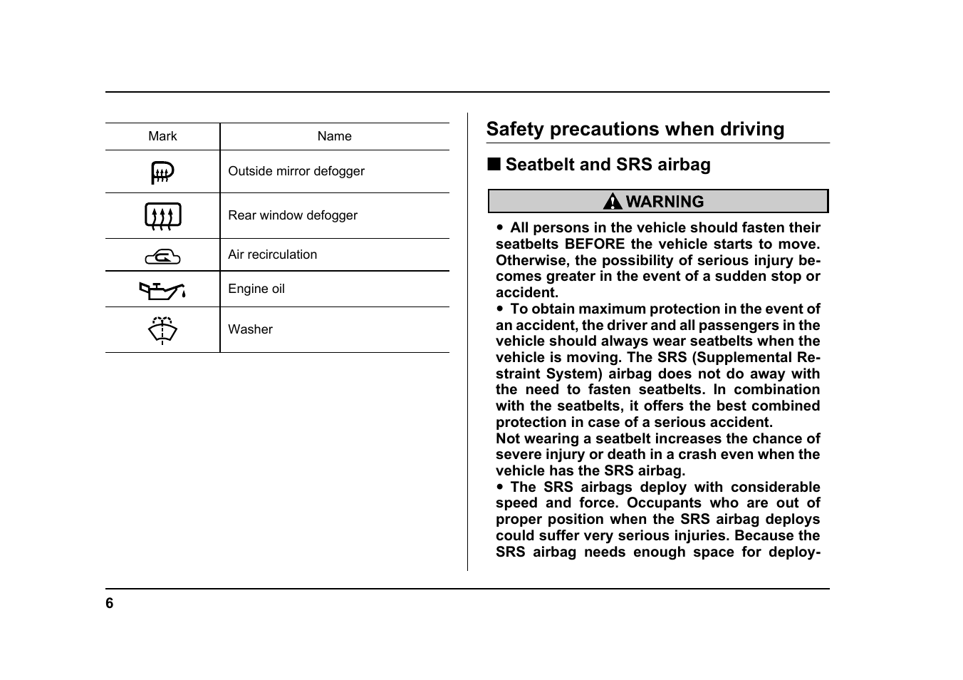 Msa5m0503a_5, Safety precautions when driving | Subaru 2005 Forester 2.5X User Manual | Page 9 / 477