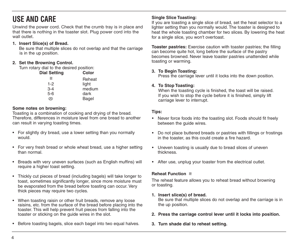 Use and care | Cuisinart CMT-200 User Manual | Page 4 / 8
