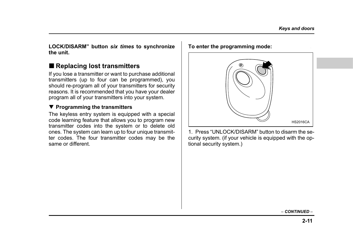 Replacing lost transmitters | Subaru 2004 Legacy User Manual | Page 118 / 525