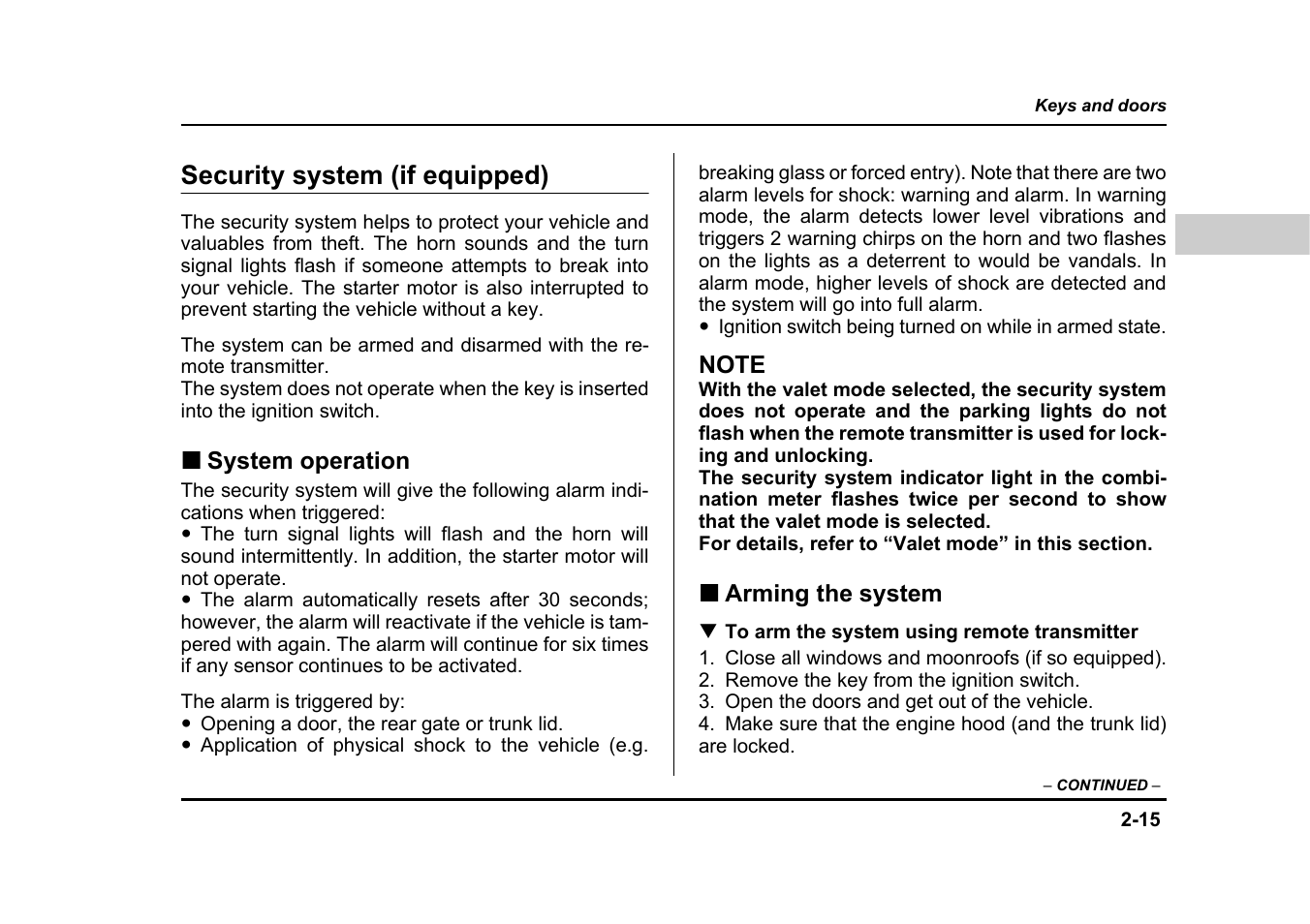 Security system (if equipped) | Subaru 2004 Legacy User Manual | Page 122 / 525