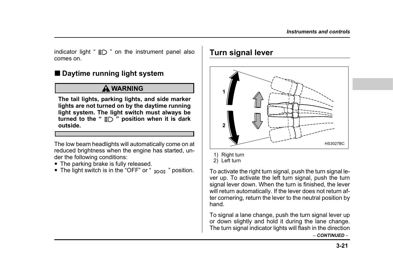 Turn signal lever | Subaru 2004 Legacy User Manual | Page 164 / 525