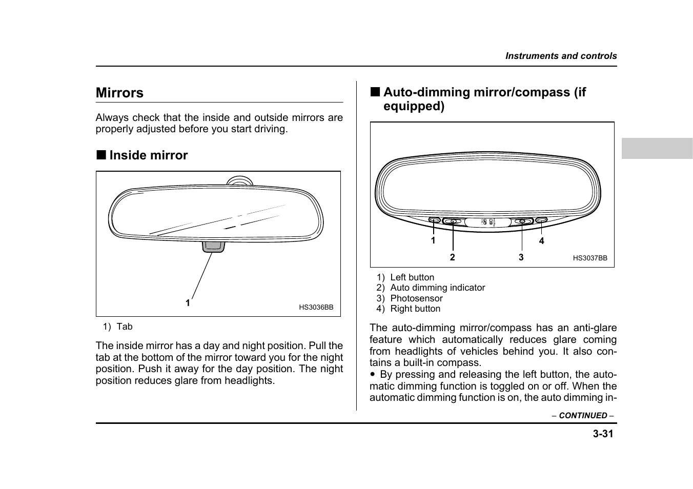 Mirrors | Subaru 2004 Legacy User Manual | Page 174 / 525