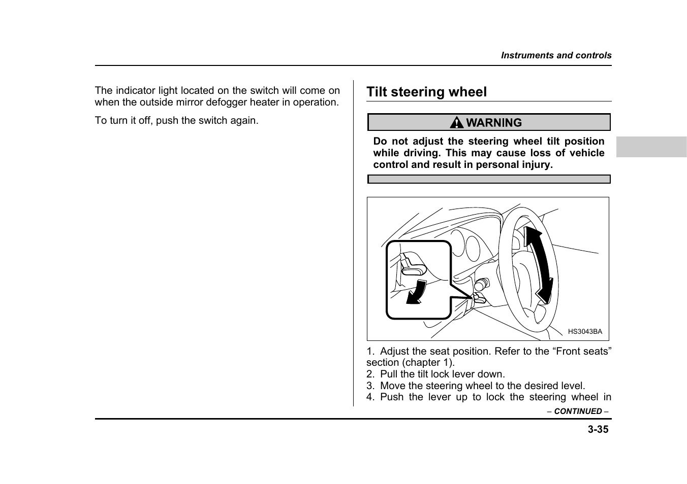 Tilt steering wheel | Subaru 2004 Legacy User Manual | Page 178 / 525