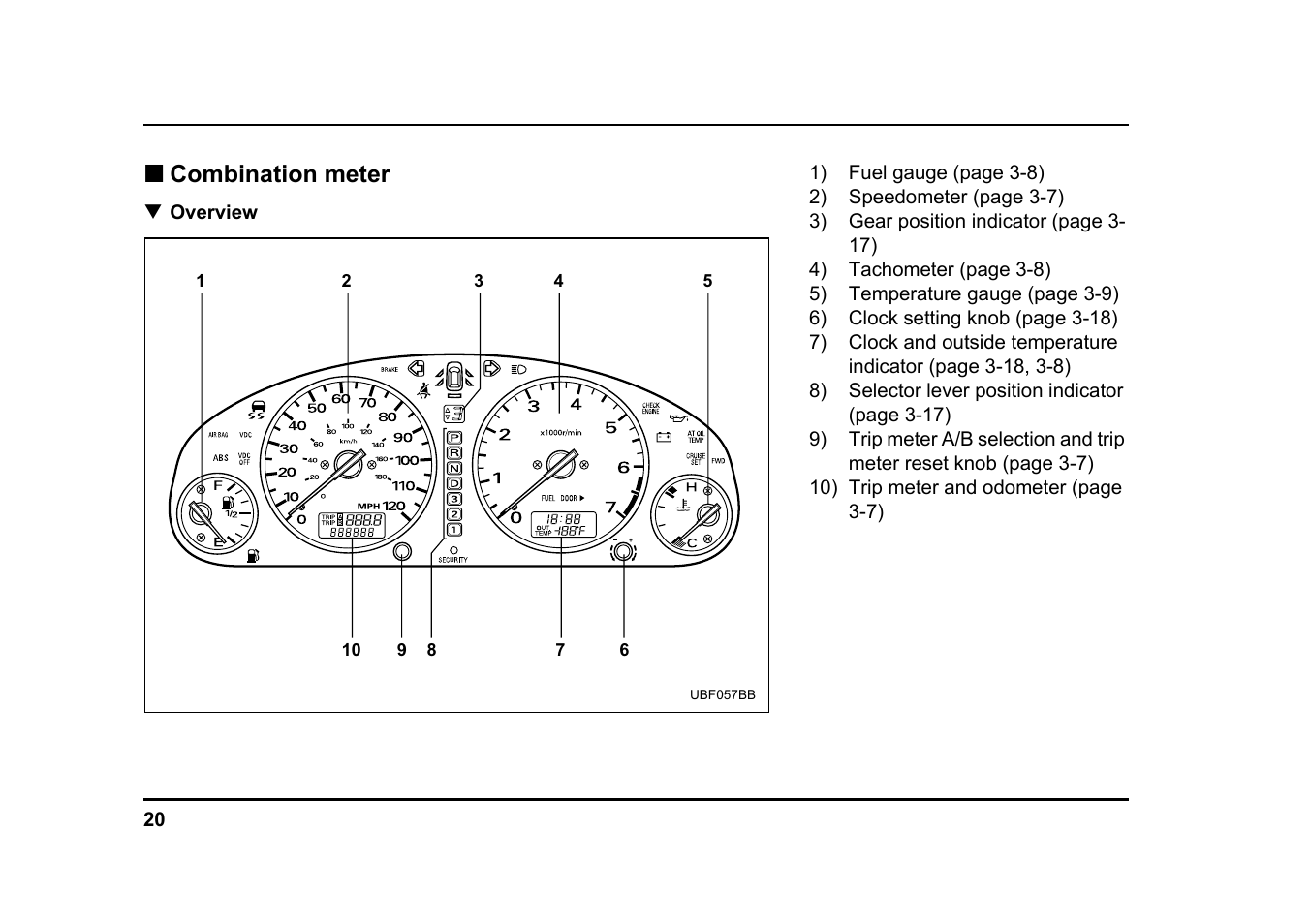 Combination meter | Subaru 2004 Legacy User Manual | Page 23 / 525