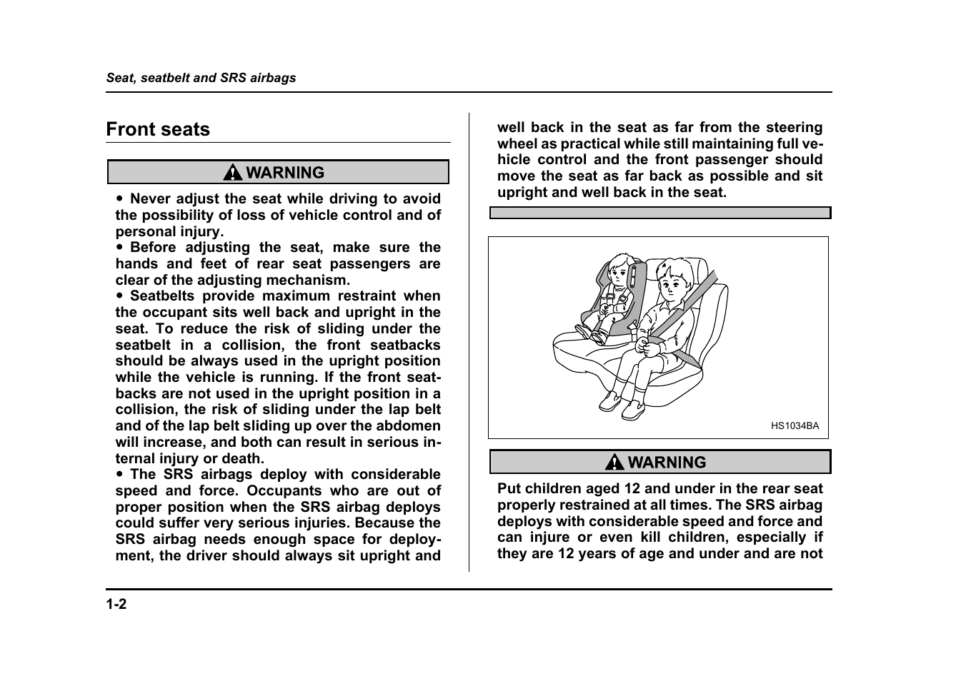 Front seats | Subaru 2004 Legacy User Manual | Page 27 / 525