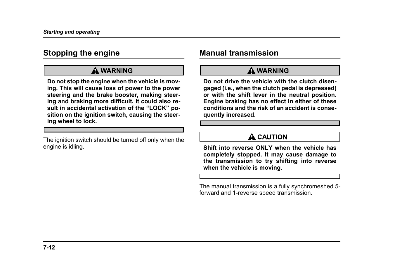 Stopping the engine, Manual transmission | Subaru 2004 Legacy User Manual | Page 285 / 525