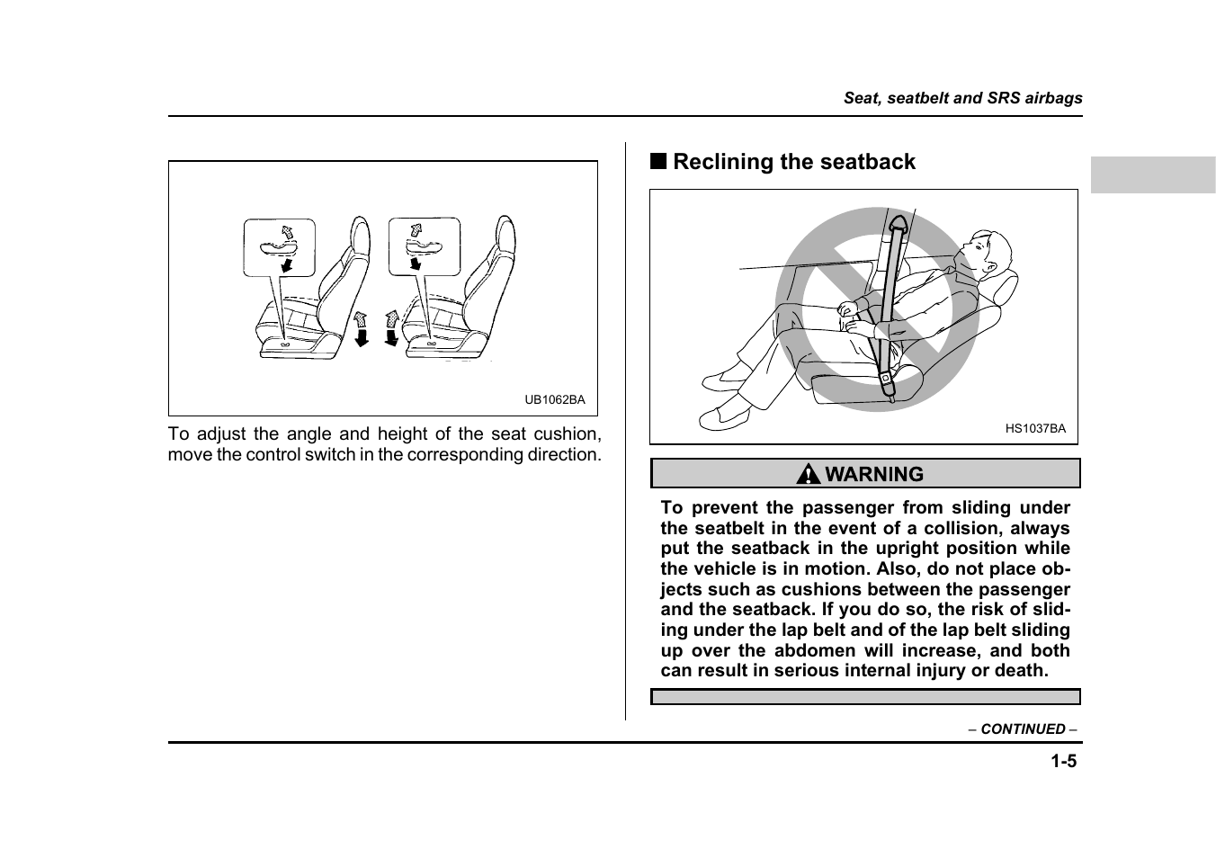 Reclining the seatback | Subaru 2004 Legacy User Manual | Page 30 / 525