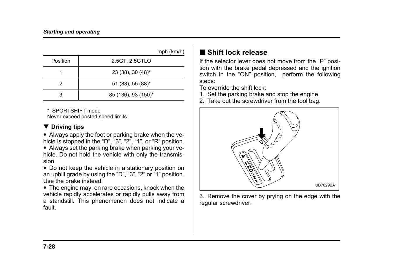 Shift lock release | Subaru 2004 Legacy User Manual | Page 301 / 525