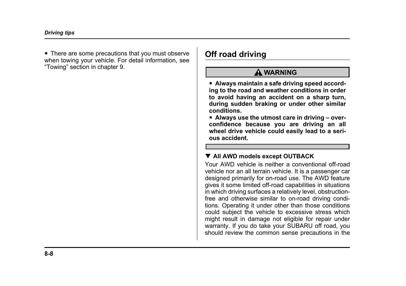 Off road driving | Subaru 2004 Legacy User Manual | Page 327 / 525