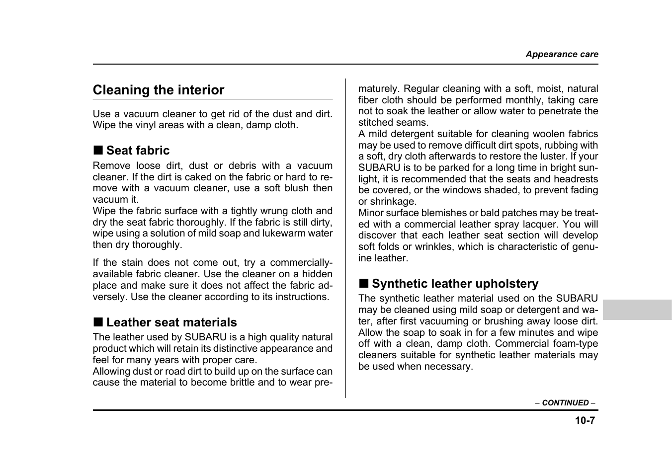 Cleaning the interior | Subaru 2004 Legacy User Manual | Page 400 / 525