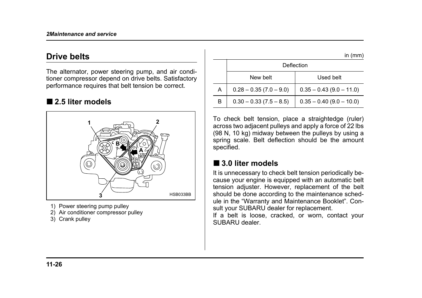 Drive belts, 5 liter models, 0 liter models | Subaru 2004 Legacy User Manual | Page 427 / 525