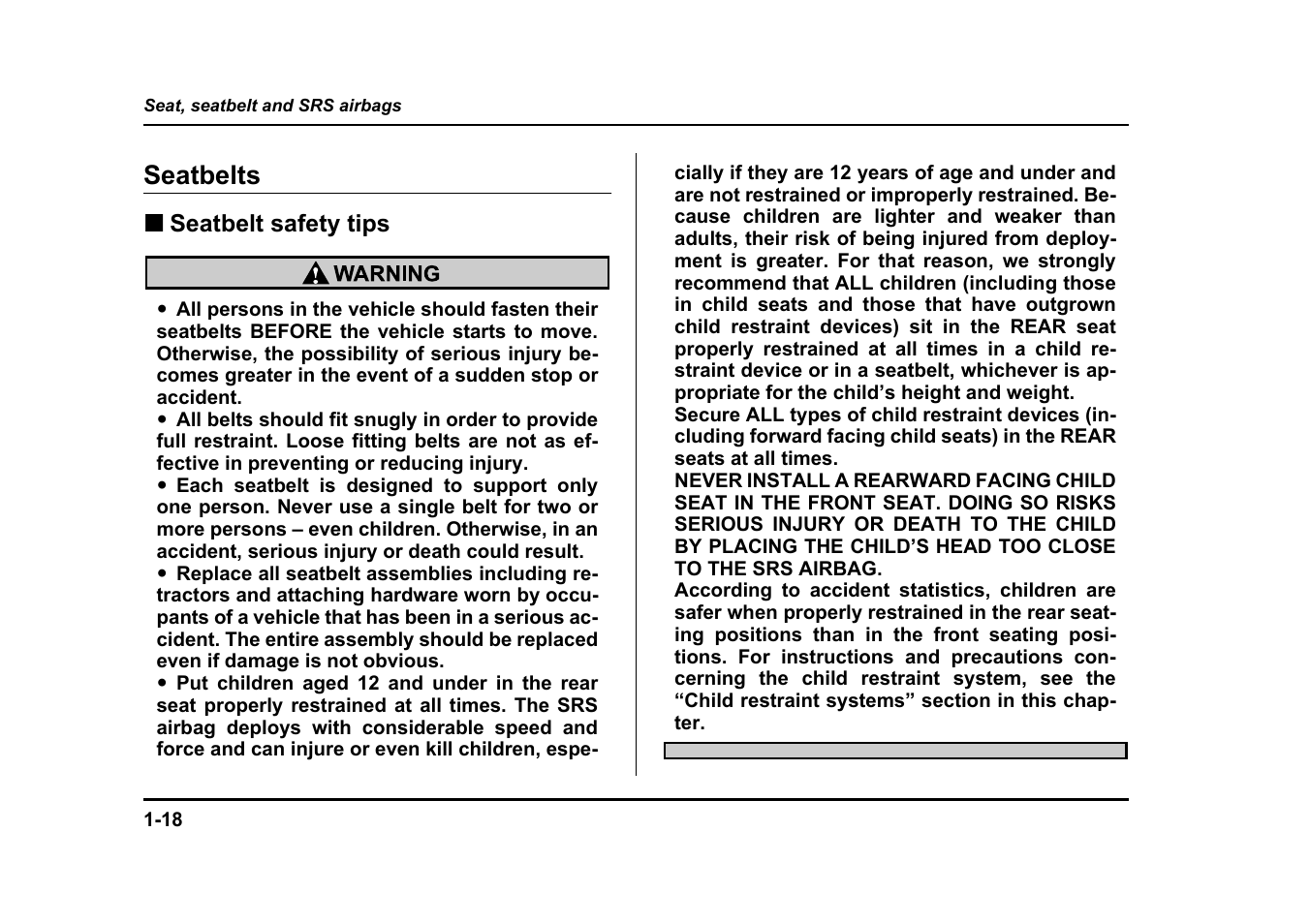 Seatbelts | Subaru 2004 Legacy User Manual | Page 43 / 525