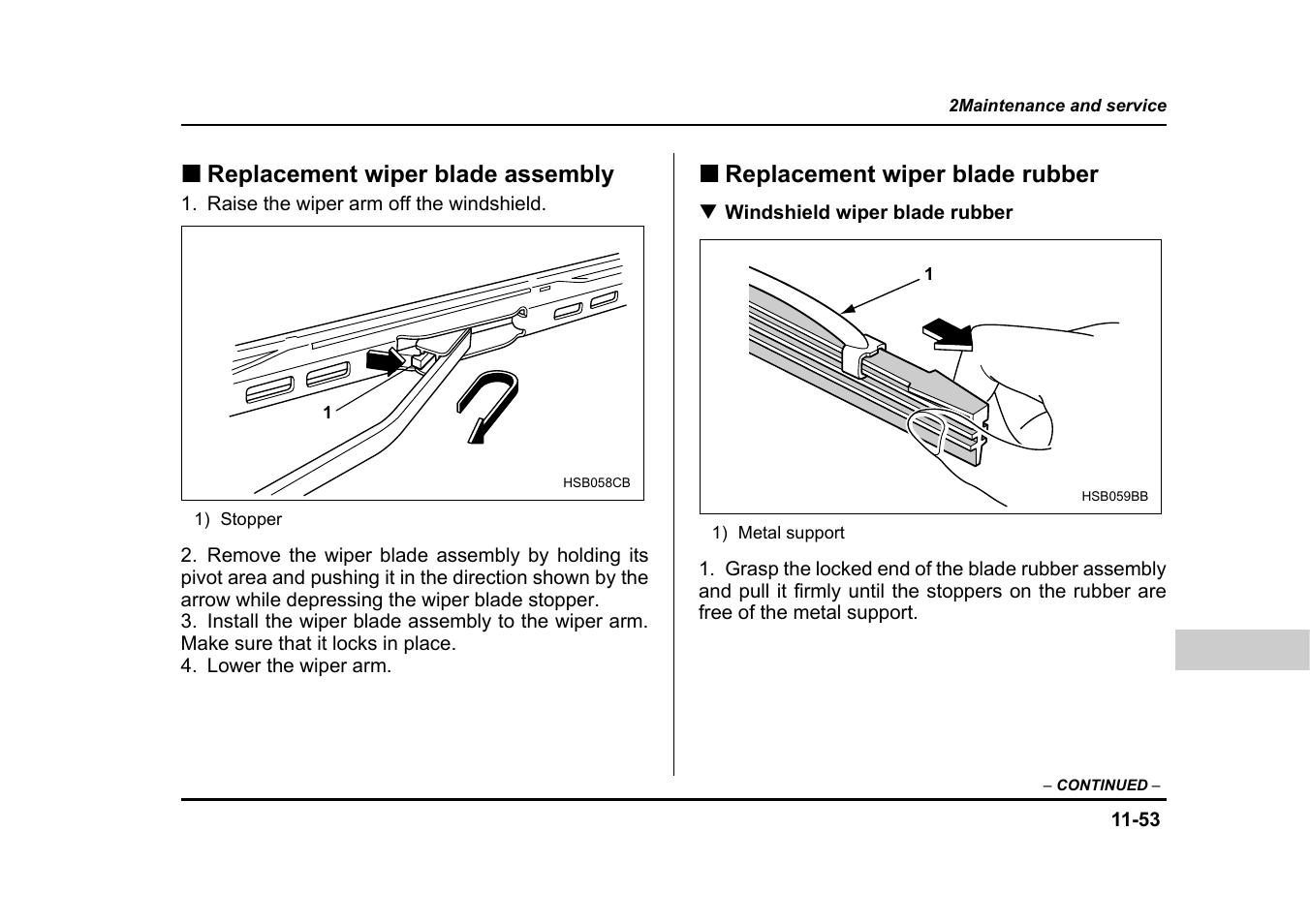 Replacement wiper blade assembly, Replacement wiper blade rubber | Subaru 2004 Legacy User Manual | Page 454 / 525