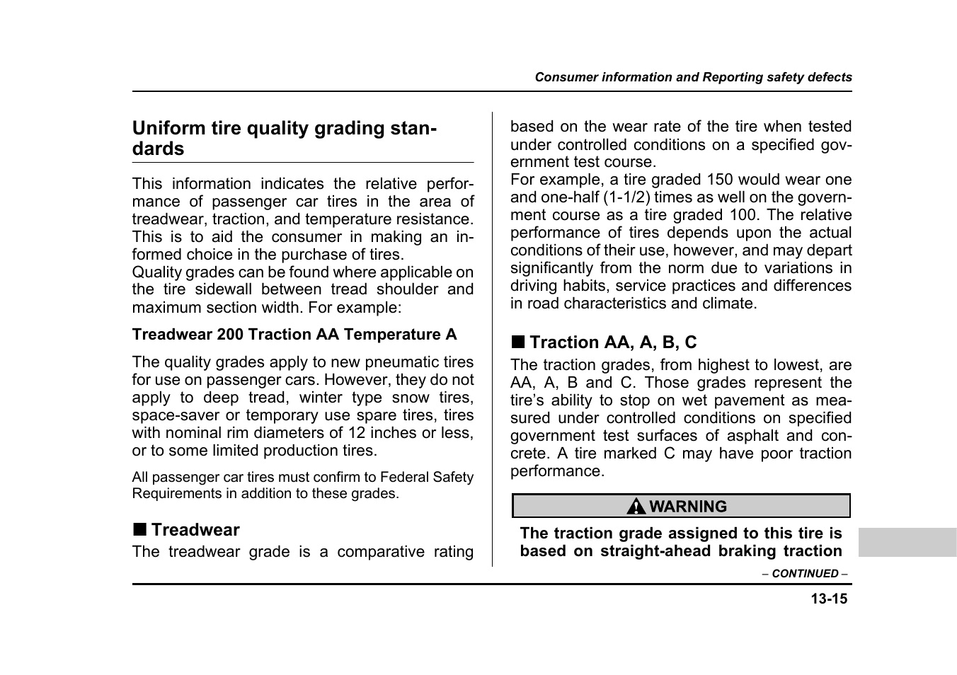 Uniform tire quality grading stan- dards | Subaru 2004 Legacy User Manual | Page 510 / 525