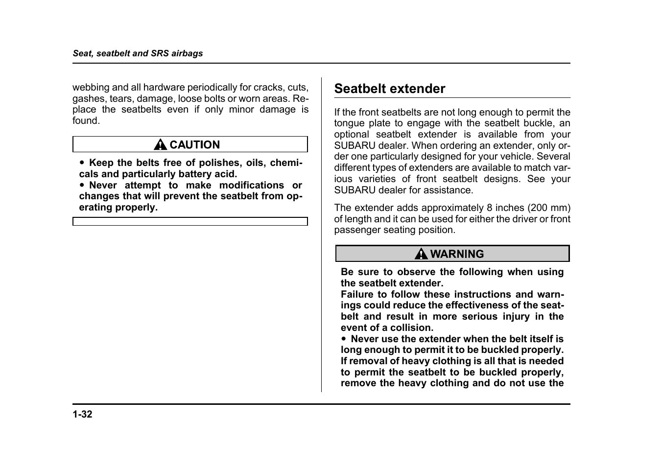 Seatbelt extender | Subaru 2004 Legacy User Manual | Page 57 / 525