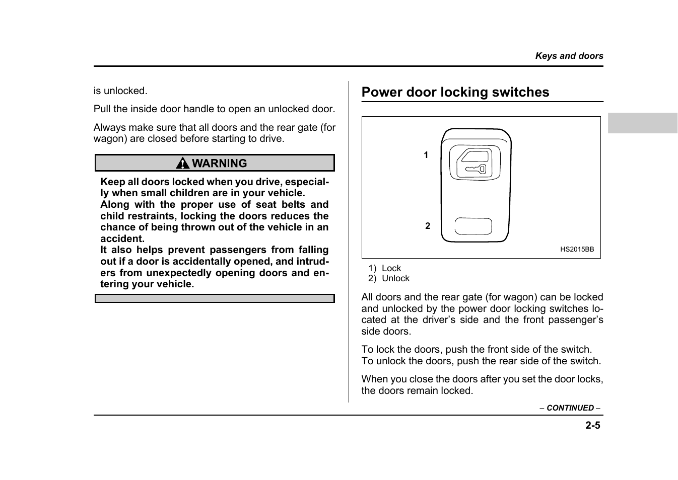 Power door locking switches | Subaru 2004 Impreza User Manual | Page 108 / 491