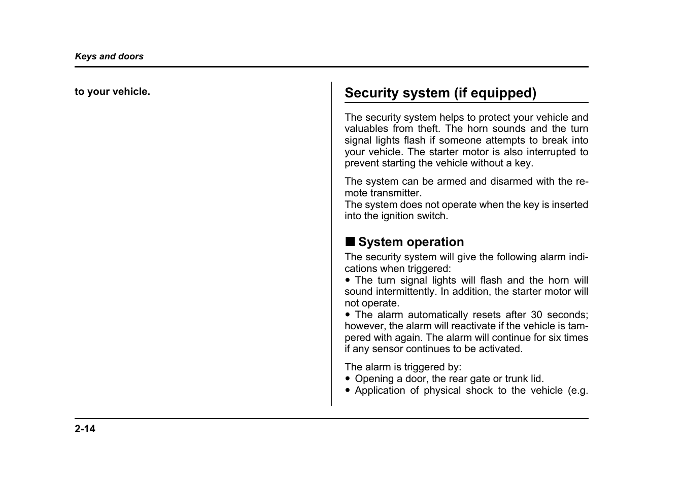 Security system (if equipped) | Subaru 2004 Impreza User Manual | Page 117 / 491