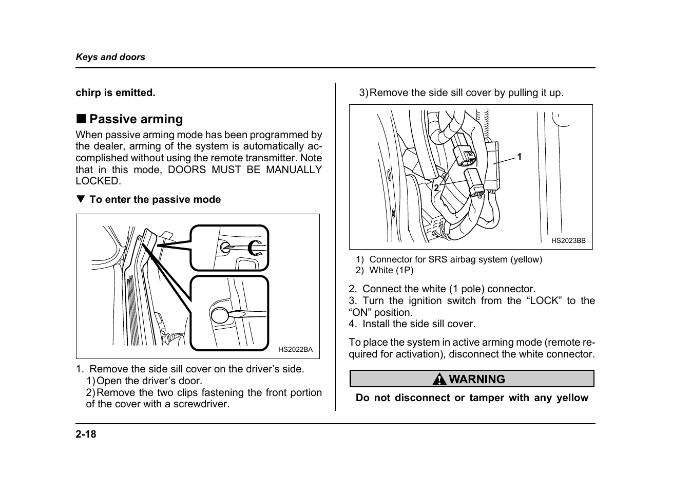 Passive arming | Subaru 2004 Impreza User Manual | Page 121 / 491