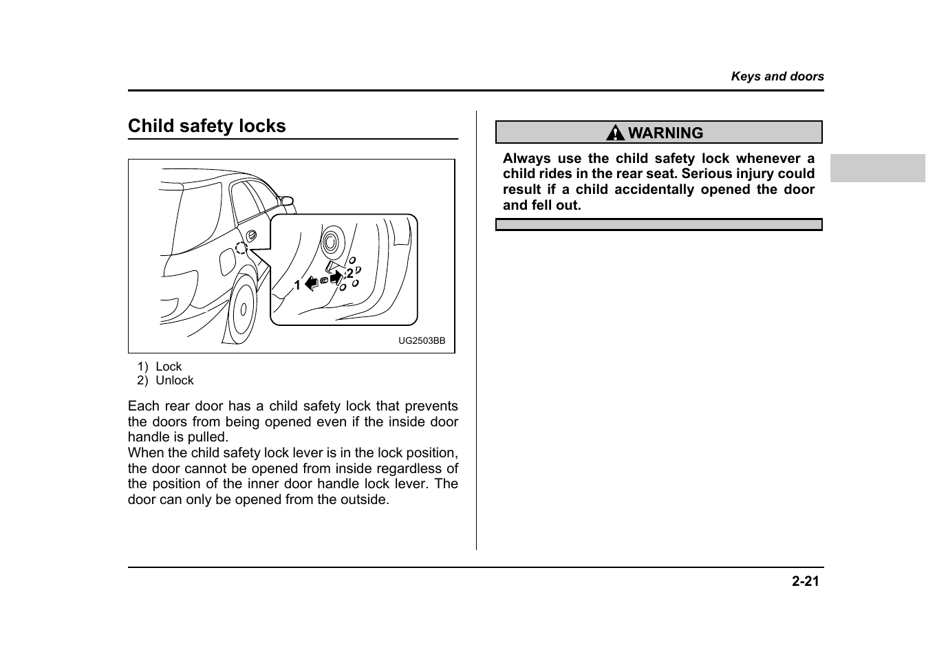 Child safety locks | Subaru 2004 Impreza User Manual | Page 124 / 491