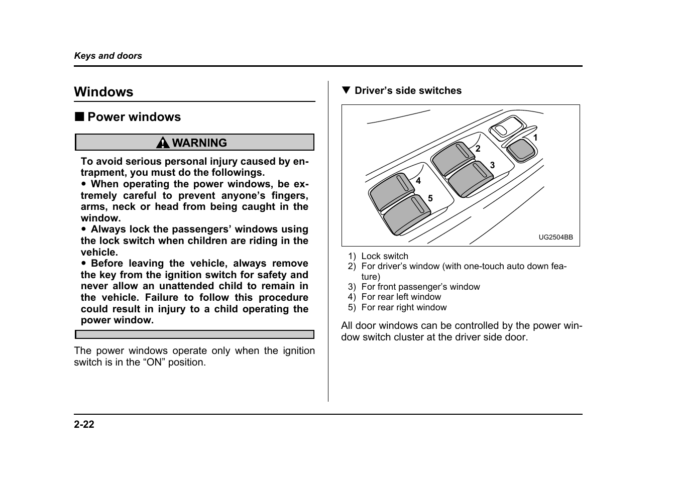 Windows | Subaru 2004 Impreza User Manual | Page 125 / 491