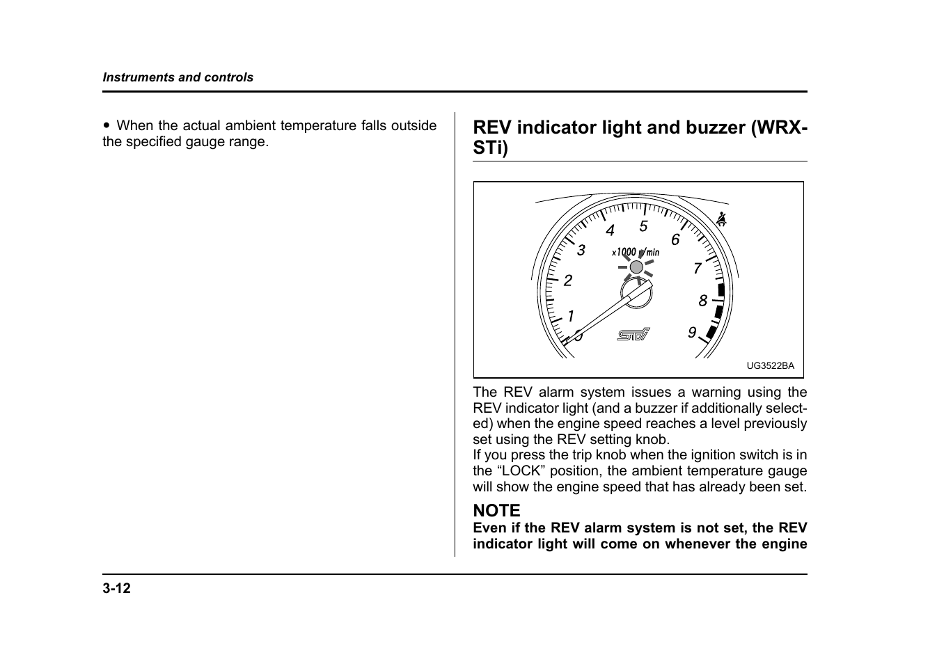 Rev indicator light and buzzer (wrx- sti) | Subaru 2004 Impreza User Manual | Page 149 / 491